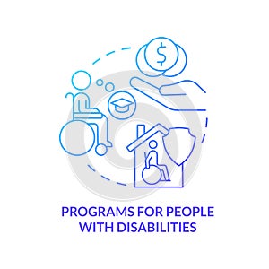 Programs for people with disabilities blue gradient concept icon