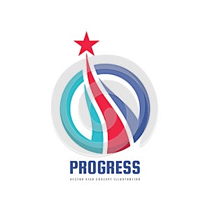 Progress - abstract vector logo. Design elements with star sign. Development symbol. Sucess icon. Growth and start-up concept