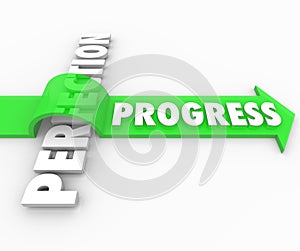 Progress Arrow Jumps Over Perfection Move Forward Improve