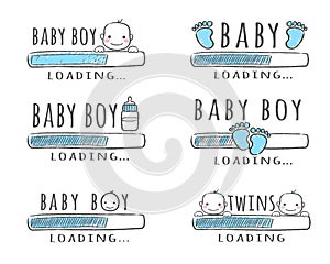 Progress bar with inscription - Baby Boy Loading collection in sketchy style. Vector illustration for t-shirt design