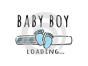 Progress bar with inscription - Baby boy loading and kid footprints in sketchy style.