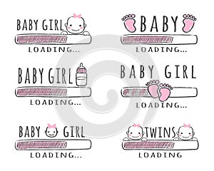 Progress bar with inscription - Baby Girl Loading collection in sketchy style. Vector illustration for t-shirt design