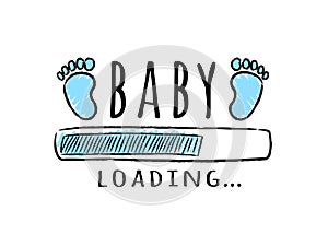 Progress bar with inscription - Baby loading and kid footprints in sketchy style. photo