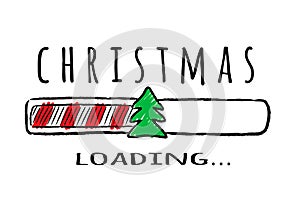 Progress bar with inscription - Christmas loading and fir-tree in sketchy style.