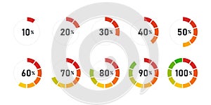 Progress bar for upload download round process. Collection of loading status icons. Vector illustration