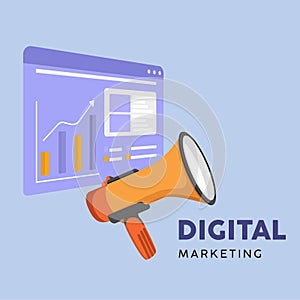 Progress of increasing sales in graph using digital marketing effect. e