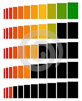 Progress, level indicators in sequence from low to high