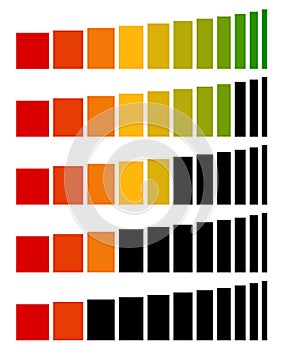 Progress, level indicators in sequence from low to high