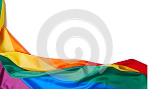 Progreso arcoíris bandera aislado sobre fondo blanco. bandera en la esquina. libertad a. orgullo un mes. 