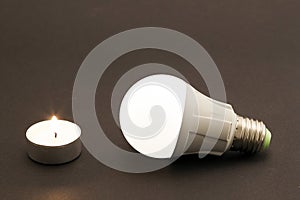 Progress of lighting with candle and LED bulb.