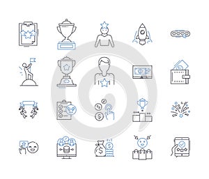 Progress line icons collection. Development, Growth, Improvement, Advancement, Evolvement, Refinement, Success vector photo