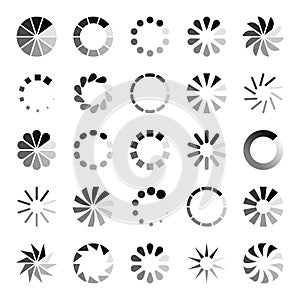 Progress loader icons. Load spinning circle circular buffering indication waiting loading computer website download photo