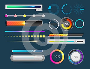 Progress loading bar indicators download progress ui-ux web interface design template file upload vector illustration