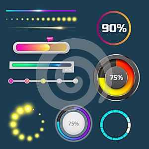 Progress loading bar indicators download progress ui-ux web interface design template file upload vector illustration