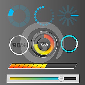 Progress loading bar indicators download progress ui-ux web interface design template file upload vector illustration