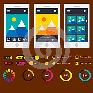 Progress loading bar indicators download progress ui-ux web interface design template file upload vector illustration