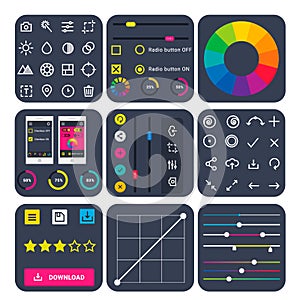 Progress loading bar indicators download progress ui-ux web interface design template file upload vector illustration