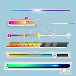 Progress loading bar indicators download progress ui-ux web interface design template file upload vector illustration