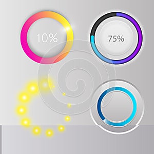 Progress loading bar indicators download progress ui-ux web interface design template file upload vector illustration