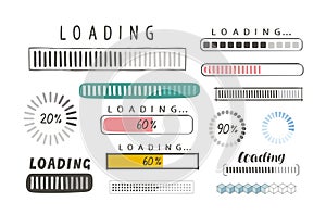 Progress loading bar, set of icons. Load symbol. Hand-drawn sketch vector photo