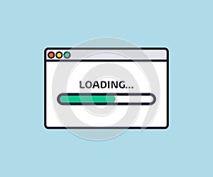 Progress loading bar, loading sign, load indicator icons, preload symbol on web browser site logo design. photo