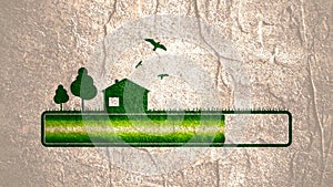 Progress or loading bar with trees and house