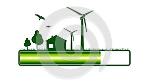 Progress or loading bar with trees, house and wind turbine