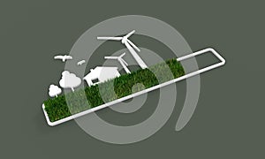 Progress or loading bar with trees, house and wind turbine