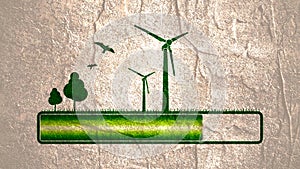 Progress or loading bar with trees and wind turbine
