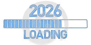 2026 and progress loading bar on white background. Isolated 3D illustration