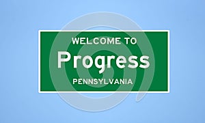 Progress, Pennsylvania city limit sign. Town sign from the USA.