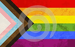 Progress pride flag with grunge texture, LGBT community sign