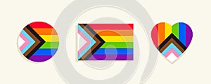 Progress pride flag with heart and circle design elements