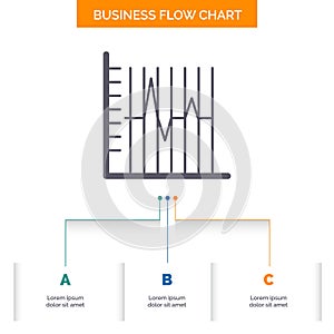 progress, report, statistics, patient, recovery Business Flow Chart Design with 3 Steps. Glyph Icon For Presentation Background