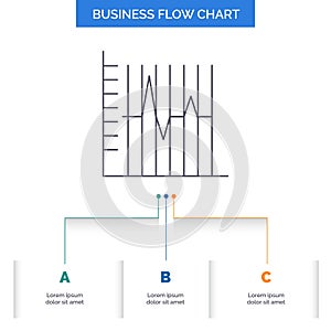 progress, report, statistics, patient, recovery Business Flow Chart Design with 3 Steps. Line Icon For Presentation Background