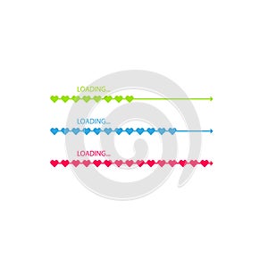 Progress status bar icon. Love loading collection. White heart. Funny happy valentines day element.Web design app