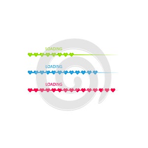 Progress status bar icon. Love loading collection. White heart. Funny happy valentines day element.Web design app