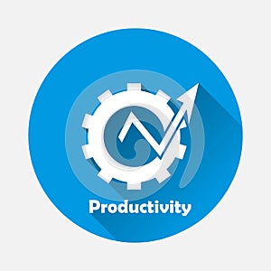 Progress vector icon on blue background. Flat image with long shadow