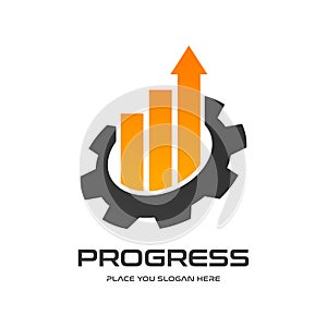 Progress vector logo template. This design use gear and statistic symbol. Suitable for business