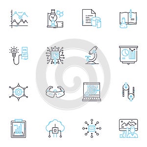 Progression and improvement linear icons set. Enhance, Develop, Evolve, Advance, Grow, Upgrade, Thrive line vector and