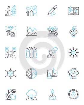 Progression and improvement linear icons set. Enhance, Develop, Evolve, Advance, Grow, Upgrade, Thrive line vector and