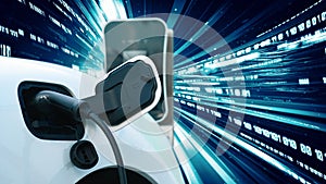 Progressive abstract electric car with technology background of binary code.