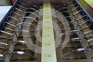 Progressive lens eye trial test set used for refraction test of presbyopic patients.