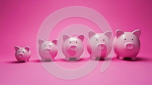 Progressive Savings Concept with Piggy Banks, Financial Growth,Copy-Space