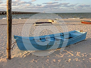 Progreso Beach and Boats at Sunset photo