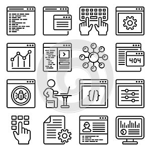 Progrmming Code and Coding Icons Set. Line Style Vector