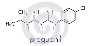 Proguanil prophylactic malaria drug molecule. Skeletal formula.