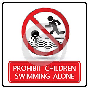 Prohibit children swimming alone sign vector