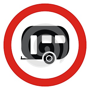 prohibit trailer parking  road sign  red frame  black vector icon