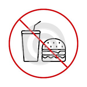 Prohibit Unhealthy Meal. Forbid Fast Junk Food Hamburger Cola Pictogram. Beverage Stop Symbol. No Allowed Drink Eat